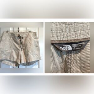 NORTH FACE Tan Pinstripe Shorts w Pockets and hemmed cuffs .